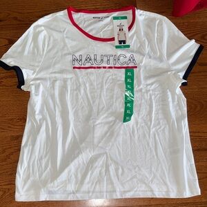 Nautica White Tee with Red and Black Trim